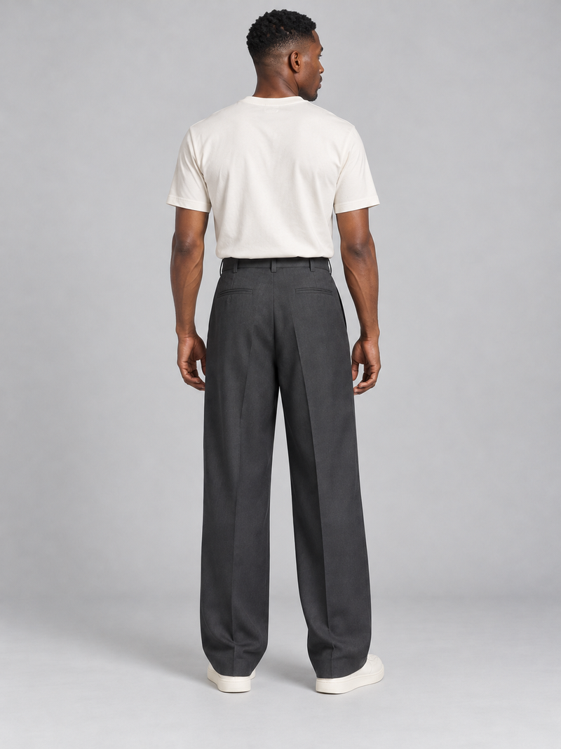 CITY SIGNAL Men's Platform Wide Pleat Trousers — Charcoal, View 2