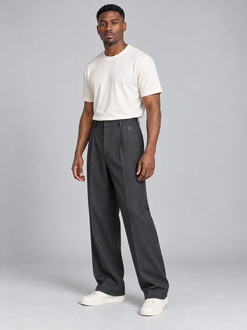 CITY SIGNAL Men's Platform Wide Pleat Trousers — Charcoal, View 3