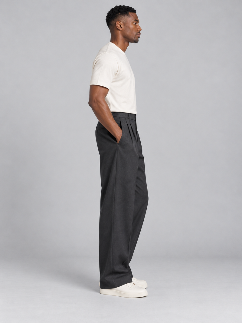 CITY SIGNAL Men's Platform Wide Pleat Trousers — Charcoal, View 4