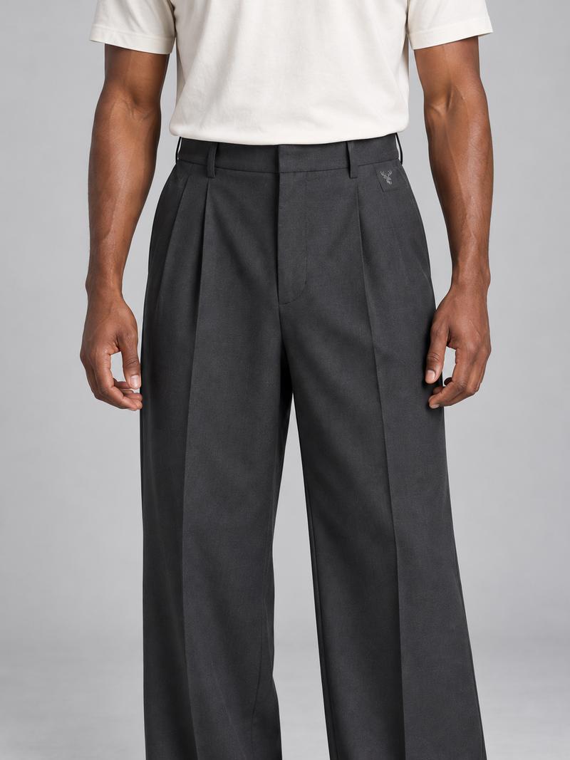CITY SIGNAL Men's Platform Wide Pleat Trousers — Charcoal, View 5