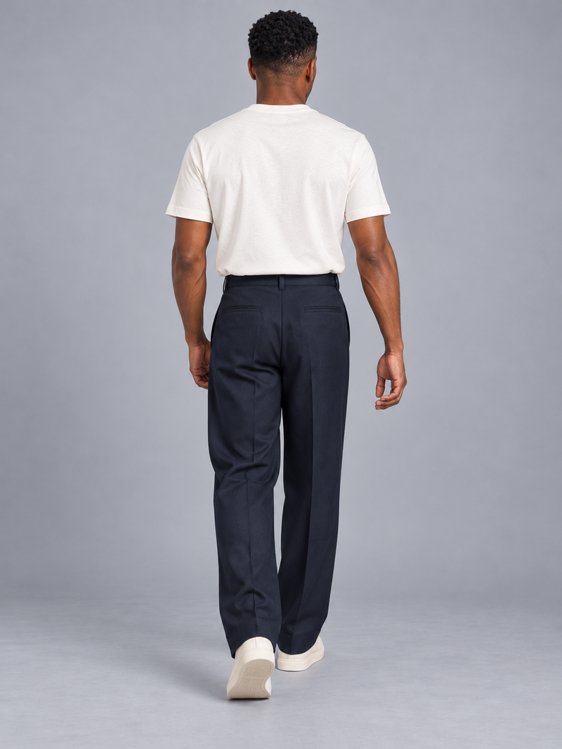 CITY SIGNAL Men's Platform Wide Pleat Trousers — Ink Navy, View 2