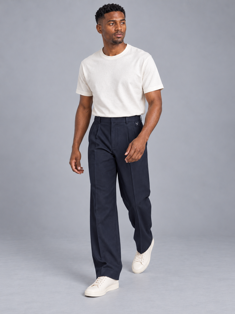 CITY SIGNAL Men's Platform Wide Pleat Trousers — Ink Navy, View 3