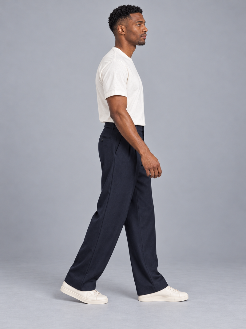 CITY SIGNAL Men's Platform Wide Pleat Trousers — Ink Navy, View 4