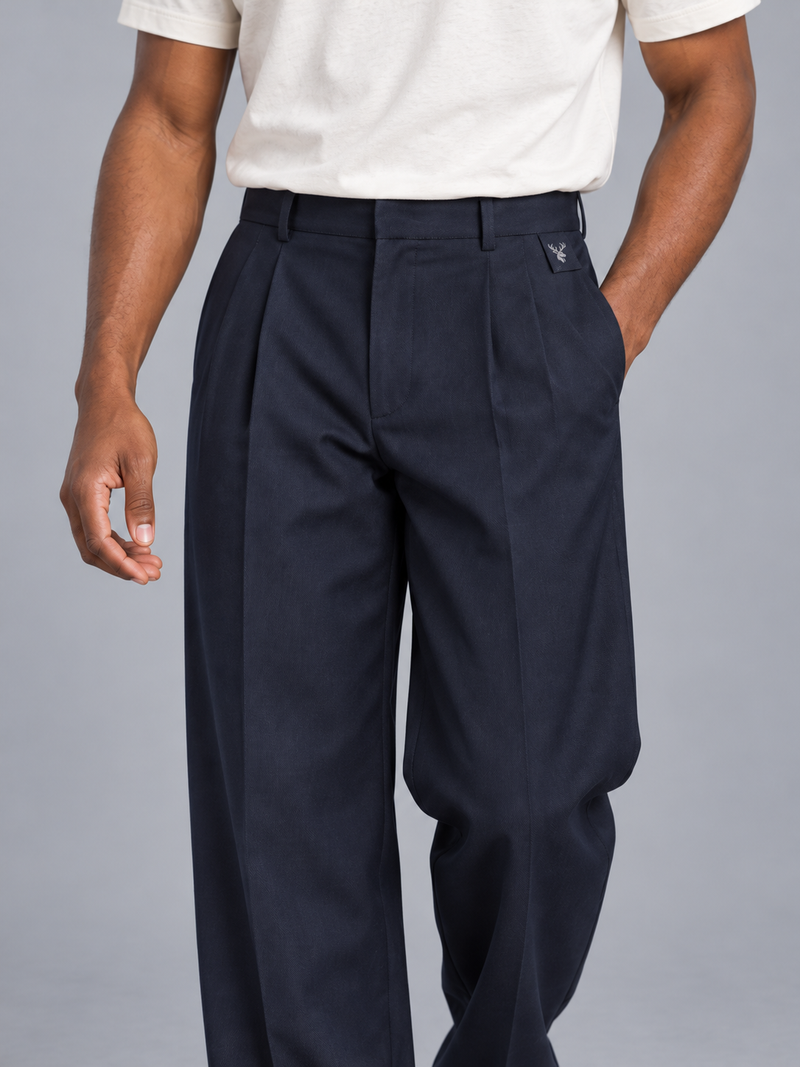 CITY SIGNAL Men's Platform Wide Pleat Trousers — Ink Navy, View 5