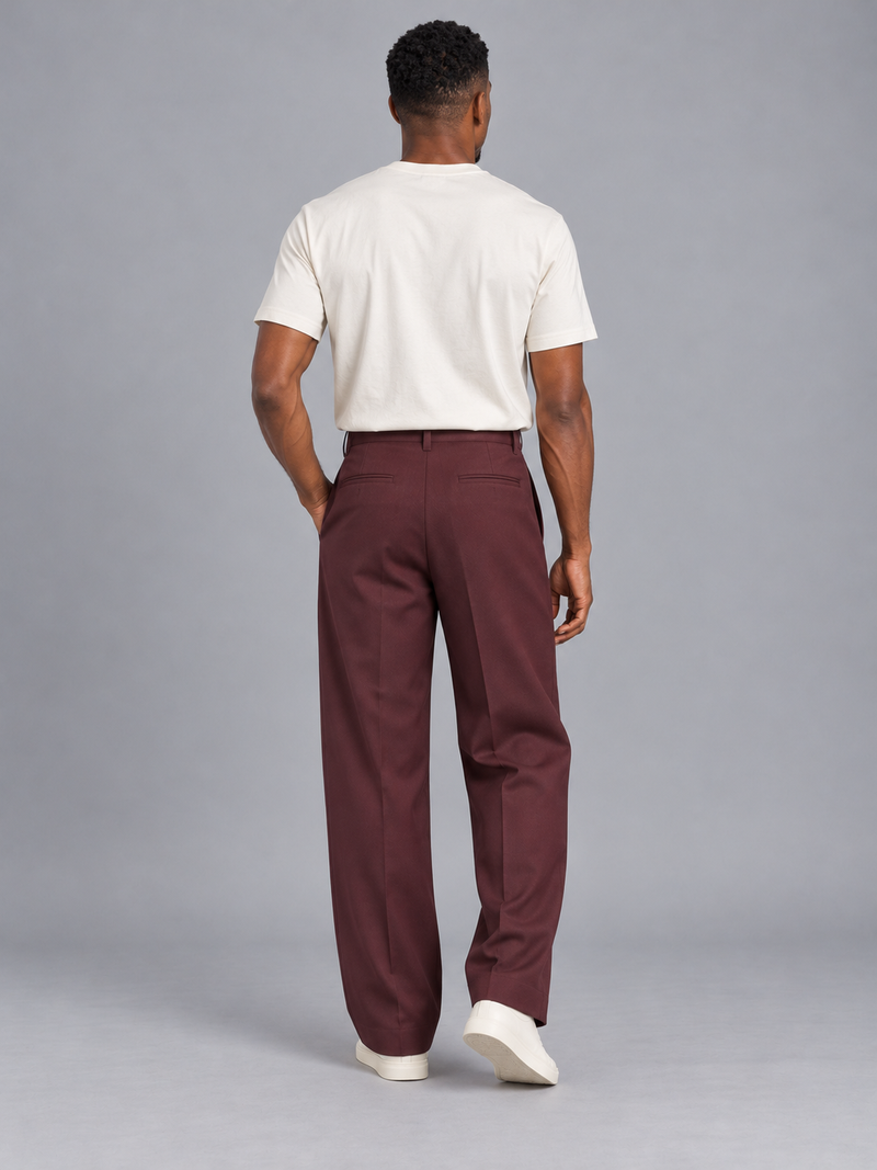 CITY SIGNAL Men's Platform Wide Pleat Trousers — Oxblood, View 2
