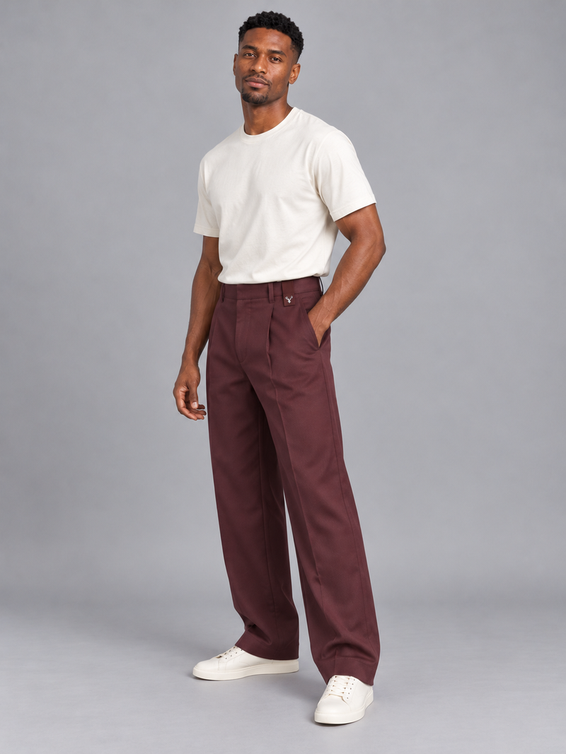 CITY SIGNAL Men's Platform Wide Pleat Trousers — Oxblood, View 3