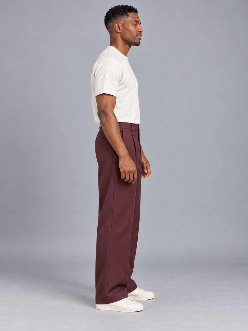 CITY SIGNAL Men's Platform Wide Pleat Trousers — Oxblood, View 4