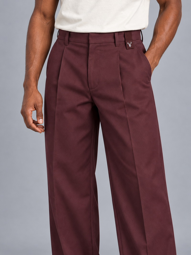 CITY SIGNAL Men's Platform Wide Pleat Trousers — Oxblood, View 5