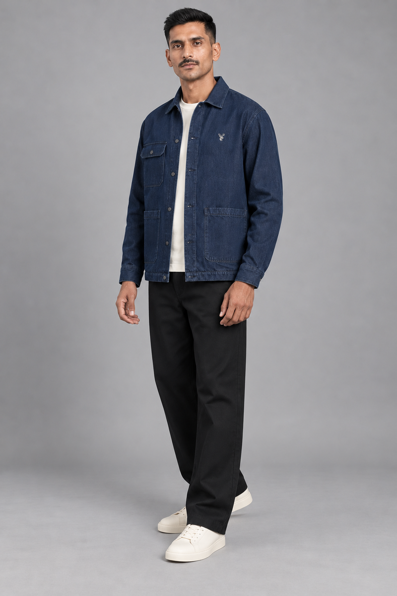 CITY SIGNAL Men's Crossline Denim Overshirt — Deep Indigo, View 3
