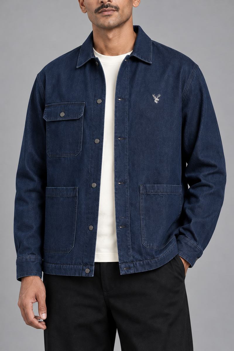 CITY SIGNAL Men's Crossline Denim Overshirt — Deep Indigo, View 5