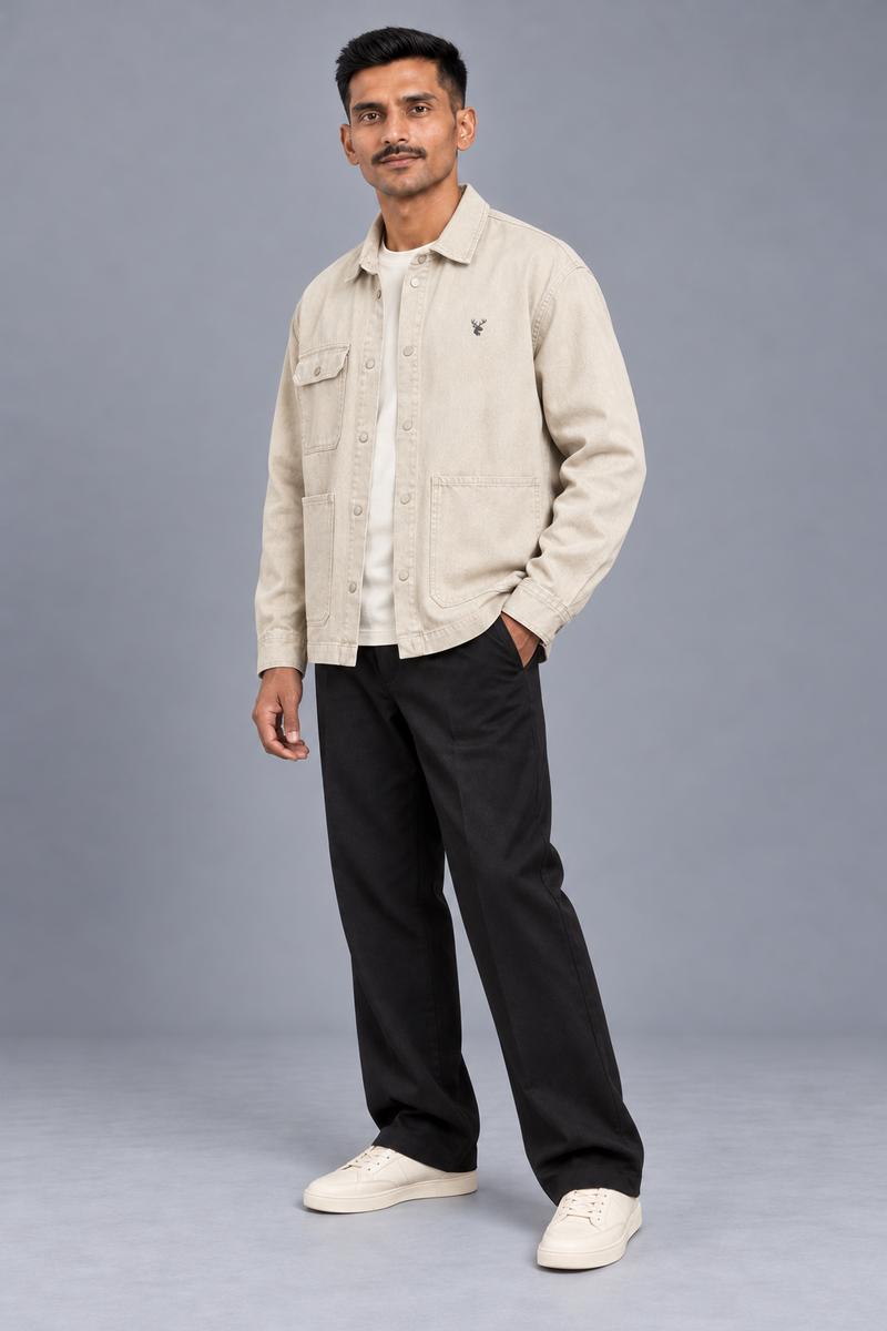 CITY SIGNAL Men's Crossline Denim Overshirt — Ecru, View 3