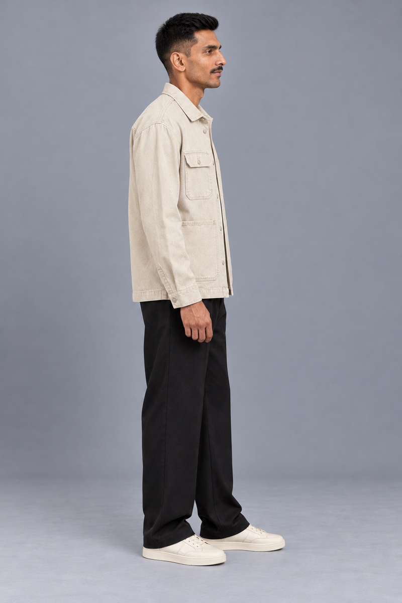 CITY SIGNAL Men's Crossline Denim Overshirt — Ecru, View 4