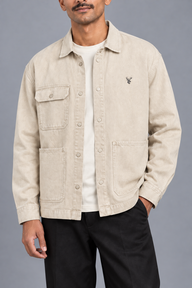 CITY SIGNAL Men's Crossline Denim Overshirt — Ecru, View 5