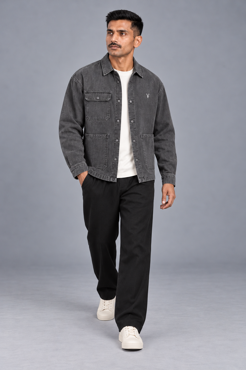 CITY SIGNAL Men's Crossline Denim Overshirt — Washed Charcoal, View 3
