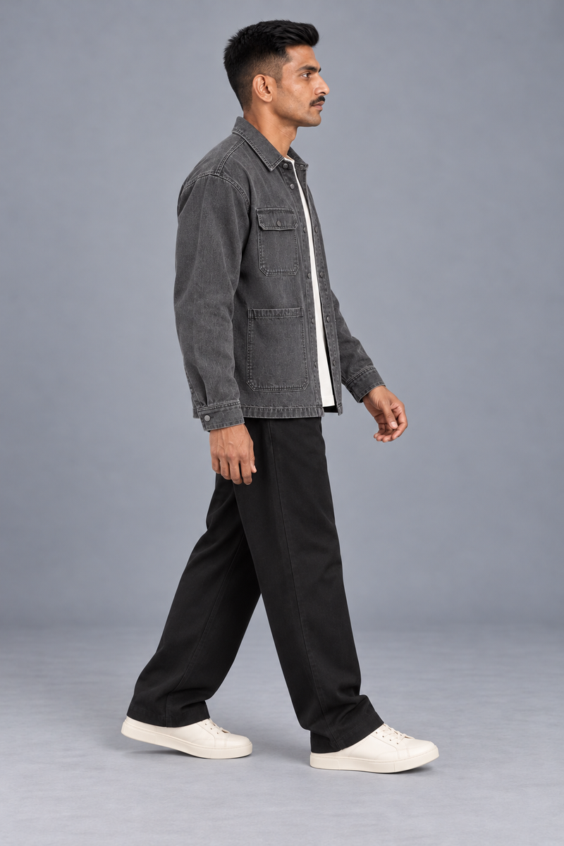CITY SIGNAL Men's Crossline Denim Overshirt — Washed Charcoal, View 4