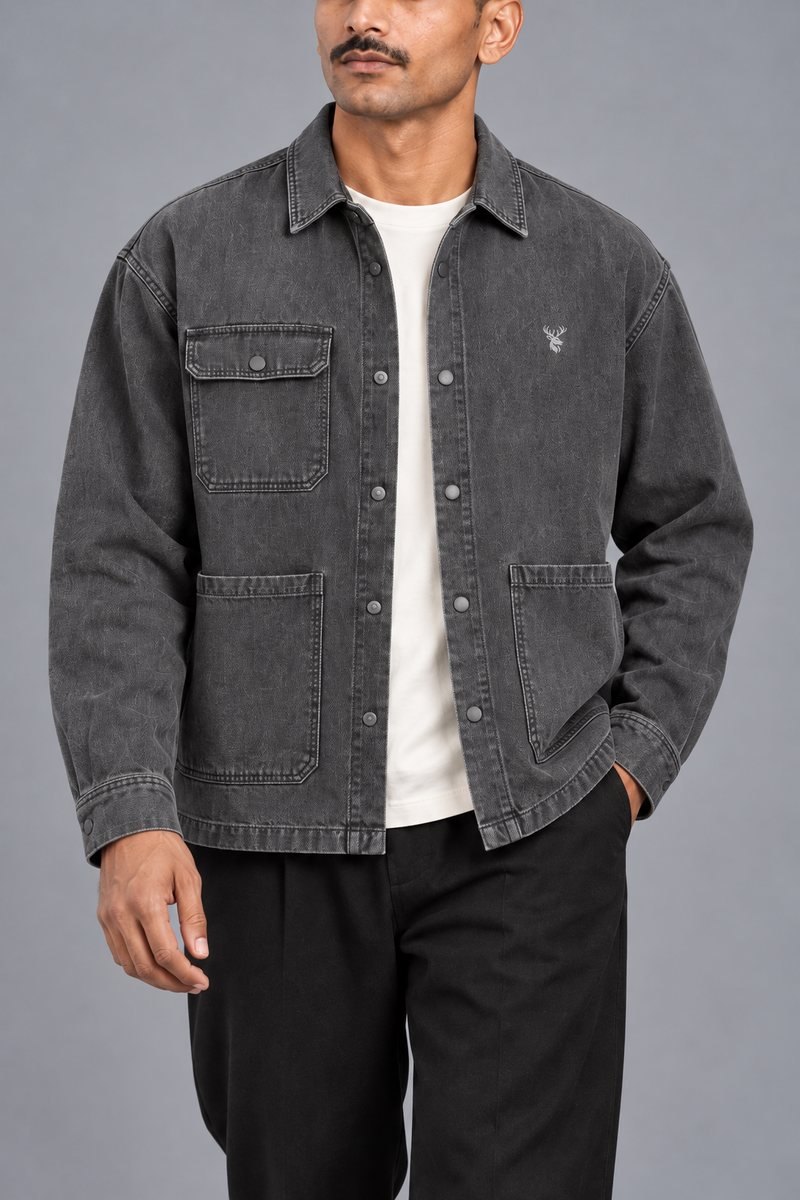 CITY SIGNAL Men's Crossline Denim Overshirt — Washed Charcoal, View 5