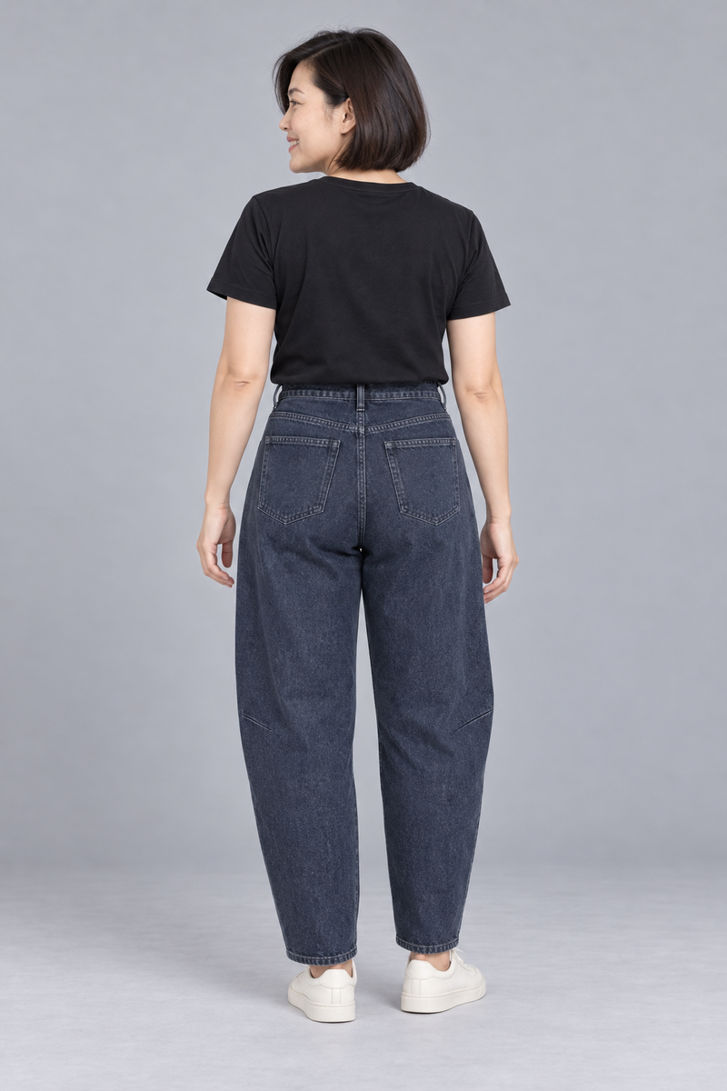 CITY SIGNAL Women's Arc Barrel Jean — Deep Indigo, View 2