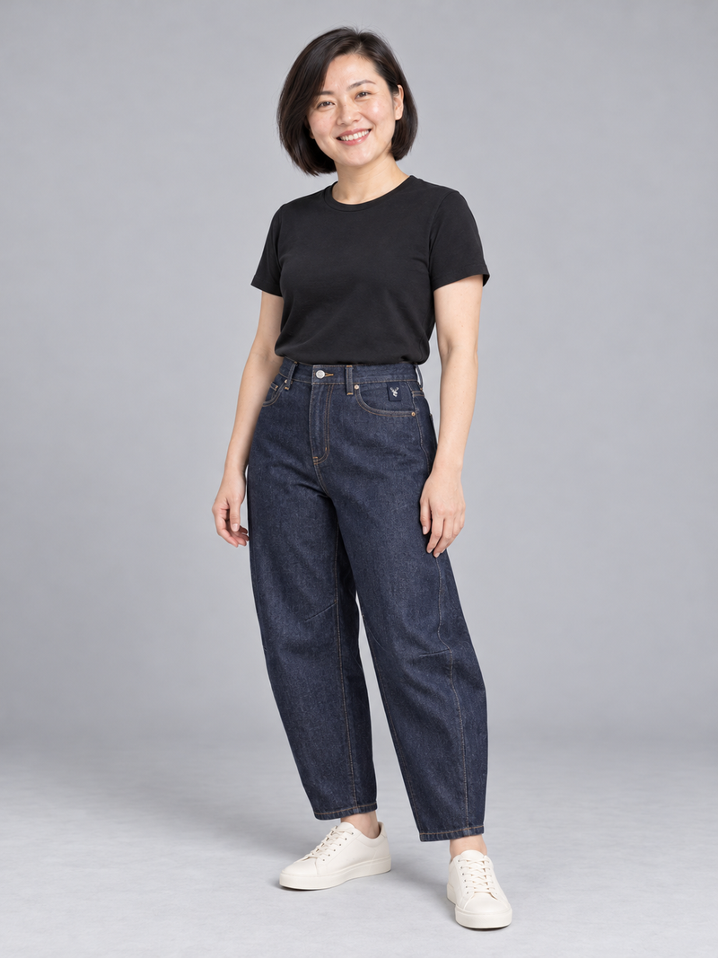 CITY SIGNAL Women's Arc Barrel Jean — Deep Indigo, View 3
