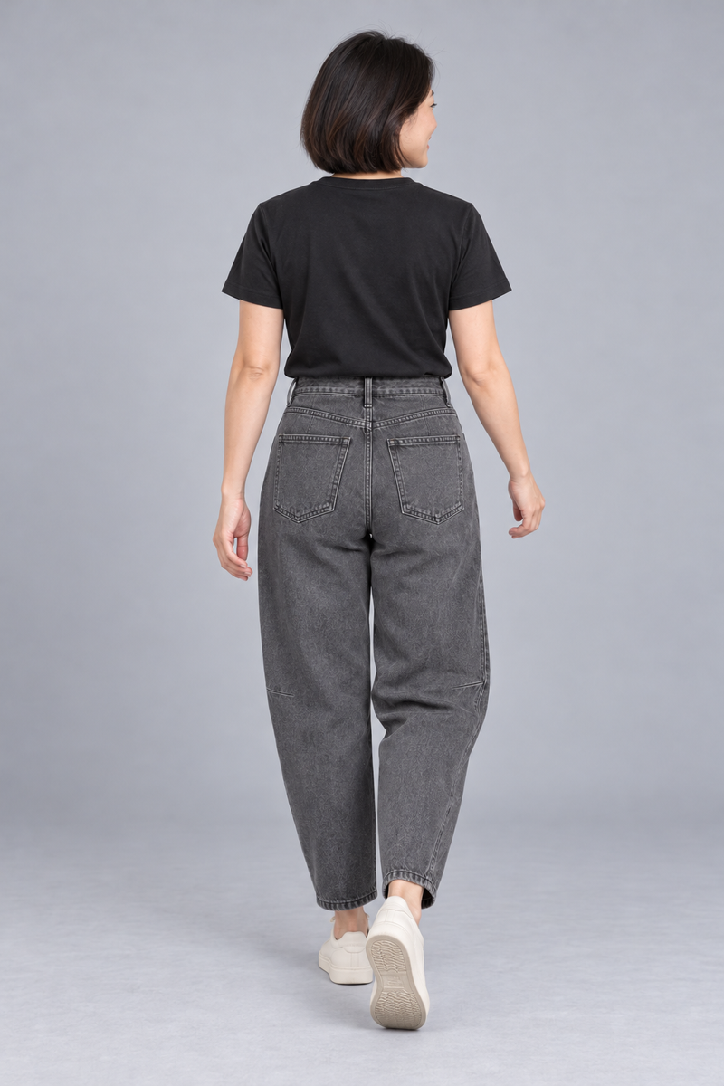 CITY SIGNAL Women's Arc Barrel Jean — Washed Charcoal, View 2