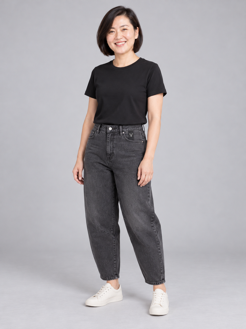 CITY SIGNAL Women's Arc Barrel Jean — Washed Charcoal, View 3