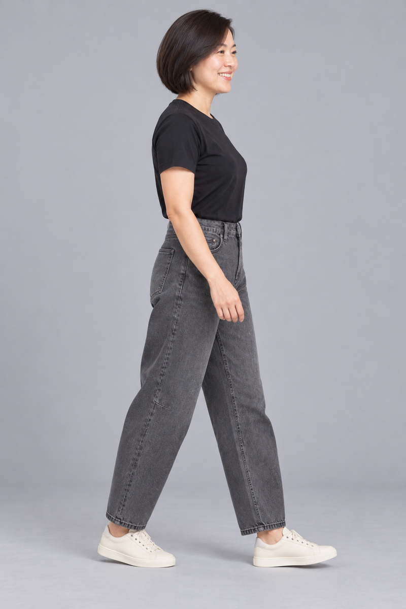 CITY SIGNAL Women's Arc Barrel Jean — Washed Charcoal, View 4