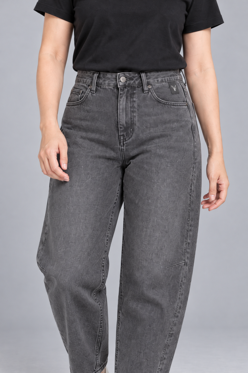 CITY SIGNAL Women's Arc Barrel Jean — Washed Charcoal, View 5
