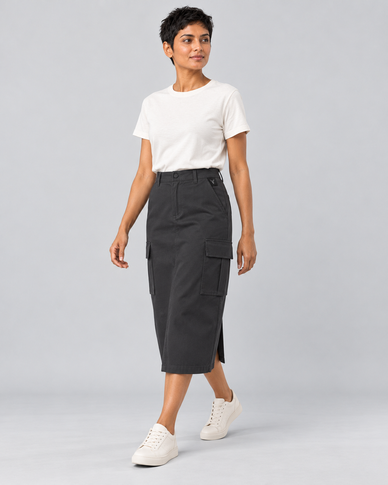CITY SIGNAL Women's Transit Utility Midi Skirt — Charcoal, View 3