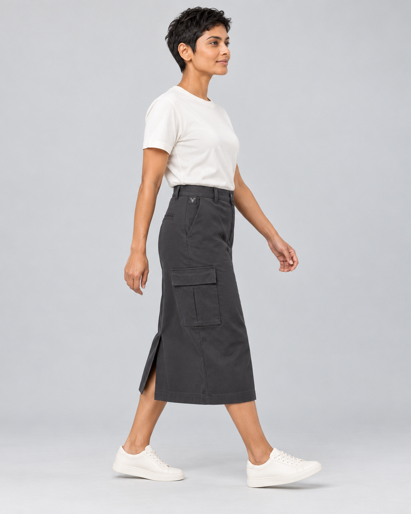 CITY SIGNAL Women's Transit Utility Midi Skirt — Charcoal, View 4