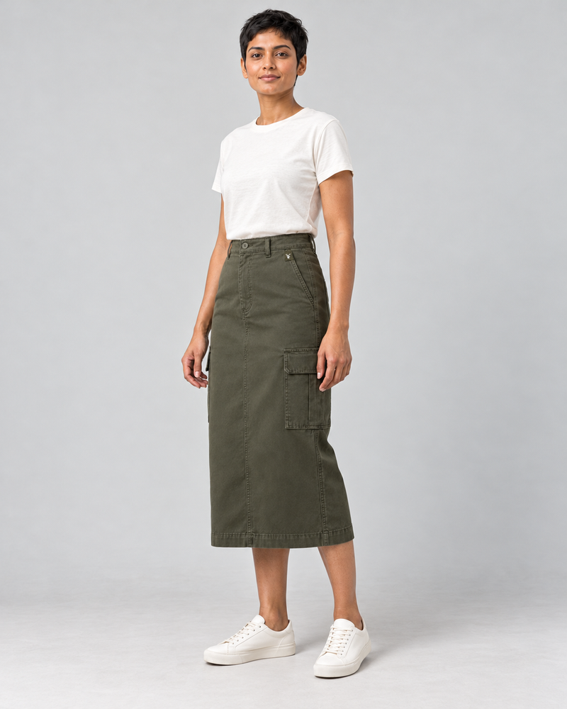 CITY SIGNAL Women's Transit Utility Midi Skirt — Dark Olive, View 3
