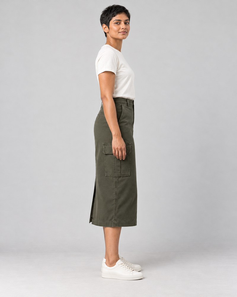 CITY SIGNAL Women's Transit Utility Midi Skirt — Dark Olive, View 4