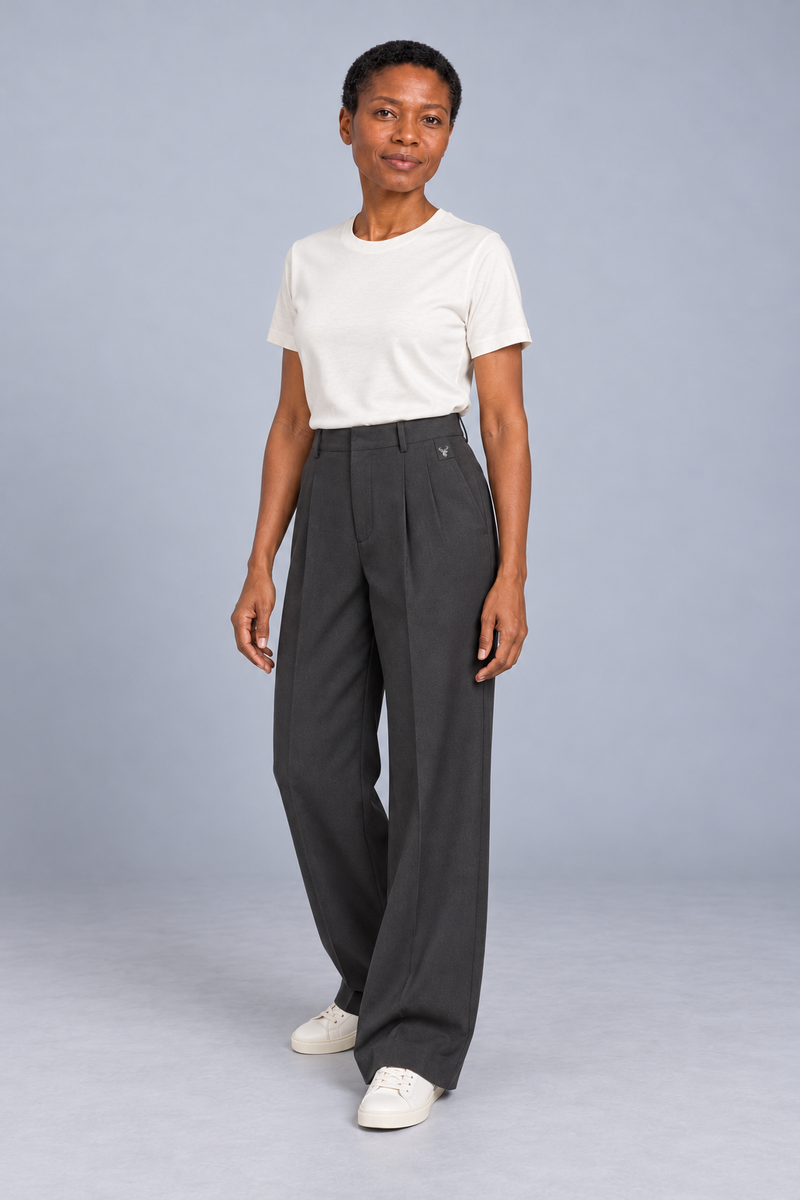 CITY SIGNAL Women's Platform Wide Pleat Trousers — Charcoal, View 3