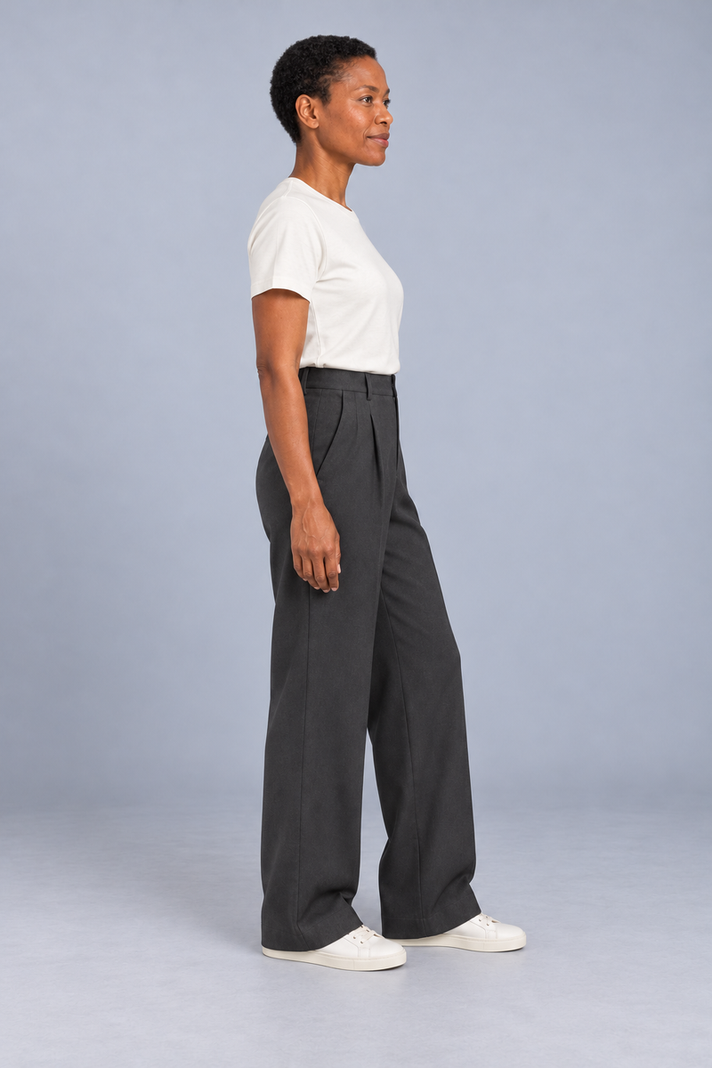 CITY SIGNAL Women's Platform Wide Pleat Trousers — Charcoal, View 4