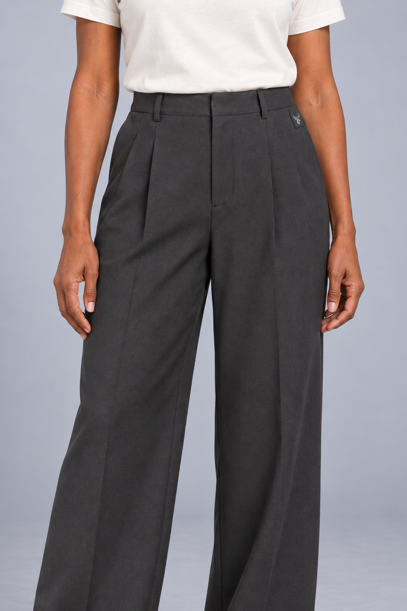 CITY SIGNAL Women's Platform Wide Pleat Trousers — Charcoal, View 5