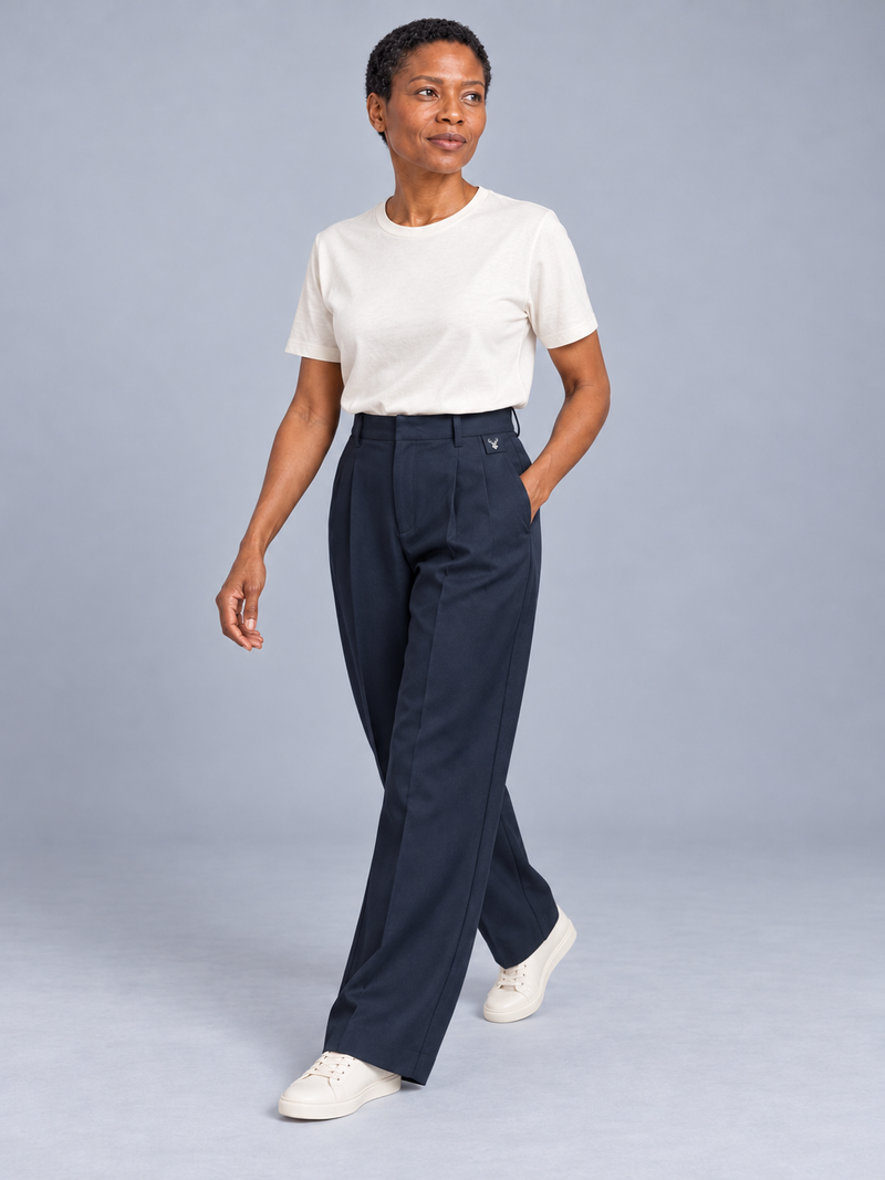 CITY SIGNAL Women's Platform Wide Pleat Trousers — Ink Navy, View 3