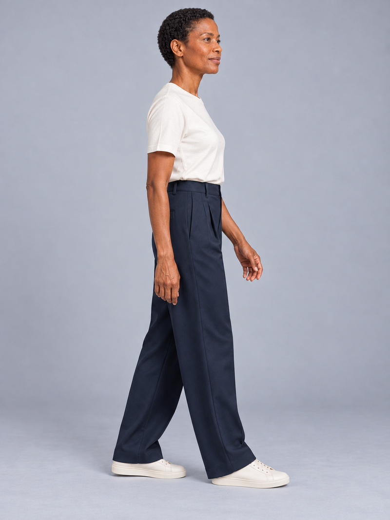 CITY SIGNAL Women's Platform Wide Pleat Trousers — Ink Navy, View 4