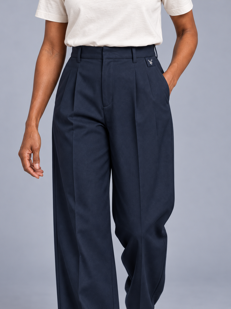 CITY SIGNAL Women's Platform Wide Pleat Trousers — Ink Navy, View 5