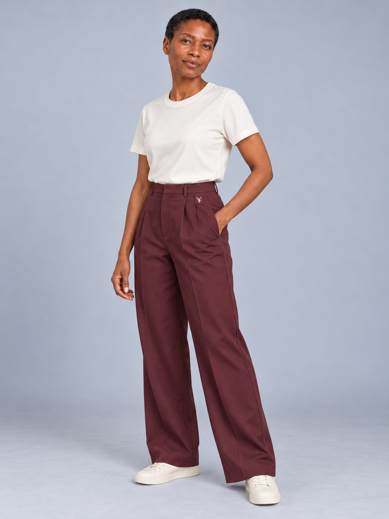 CITY SIGNAL Women's Platform Wide Pleat Trousers — Oxblood, View 3
