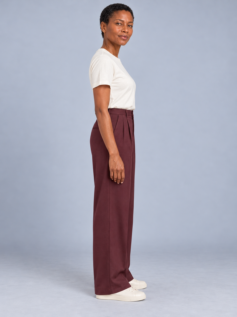 CITY SIGNAL Women's Platform Wide Pleat Trousers — Oxblood, View 4