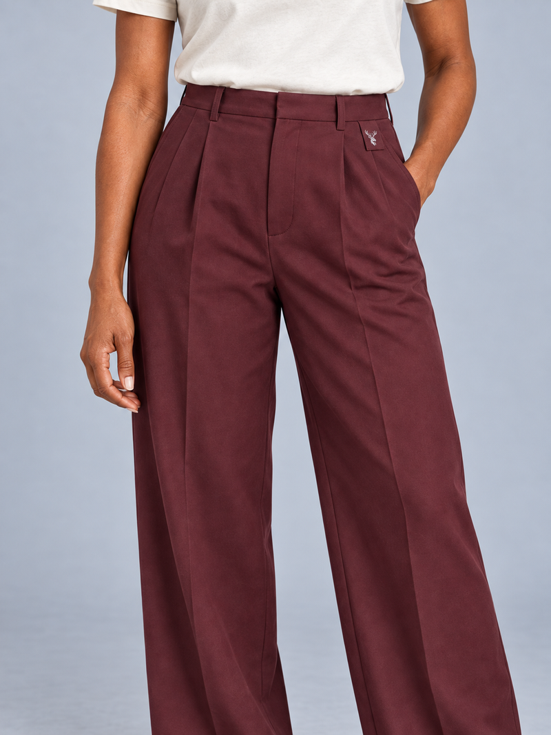 CITY SIGNAL Women's Platform Wide Pleat Trousers — Oxblood, View 5