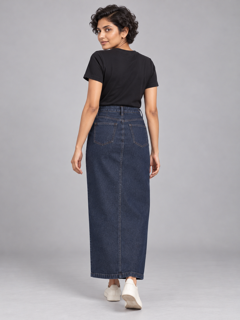 CITY SIGNAL Women's Crossline Denim Maxi Skirt — Deep Indigo, View 2