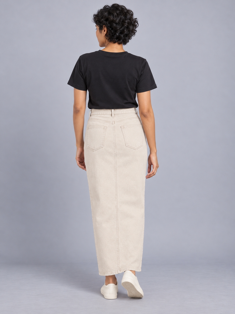 CITY SIGNAL Women's Crossline Denim Maxi Skirt — Ecru, View 2