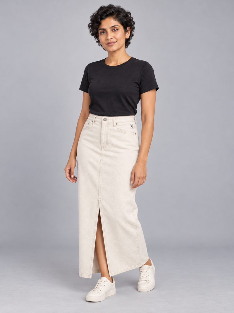 CITY SIGNAL Women's Crossline Denim Maxi Skirt — Ecru, View 3