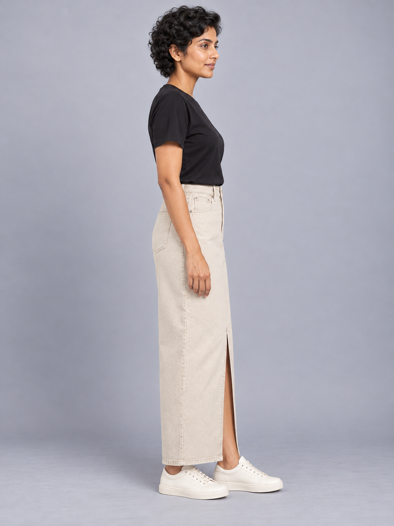 CITY SIGNAL Women's Crossline Denim Maxi Skirt — Ecru, View 4