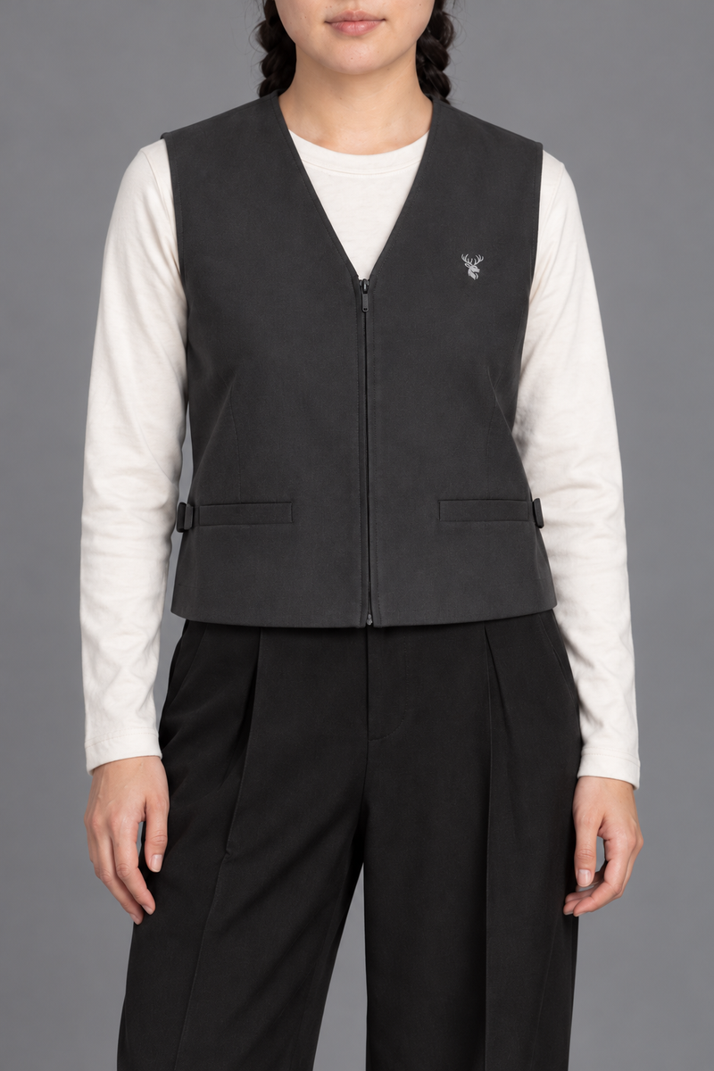 CITY SIGNAL Women's Platform Short Vest — Charcoal, View 5