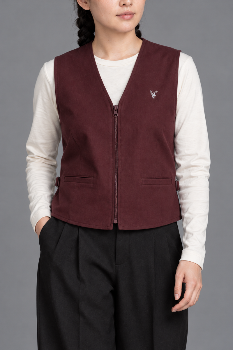 CITY SIGNAL Women's Platform Short Vest — Oxblood, View 5