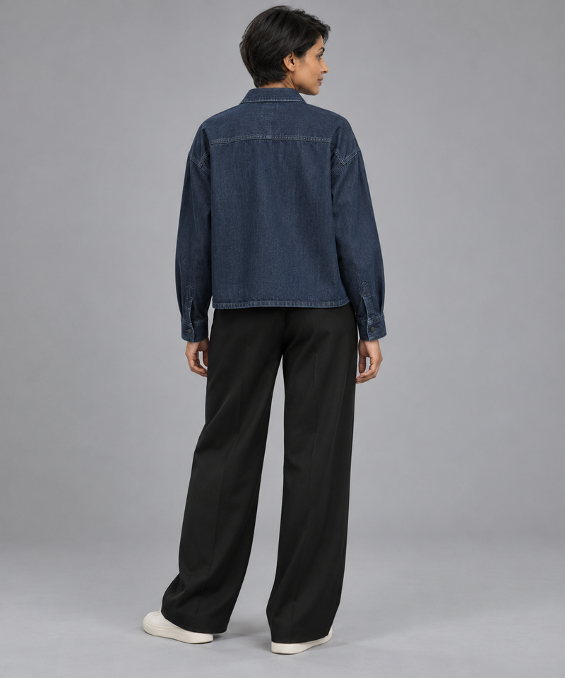 CITY SIGNAL Women's Crossline Denim Shirt — Deep Indigo, View 2