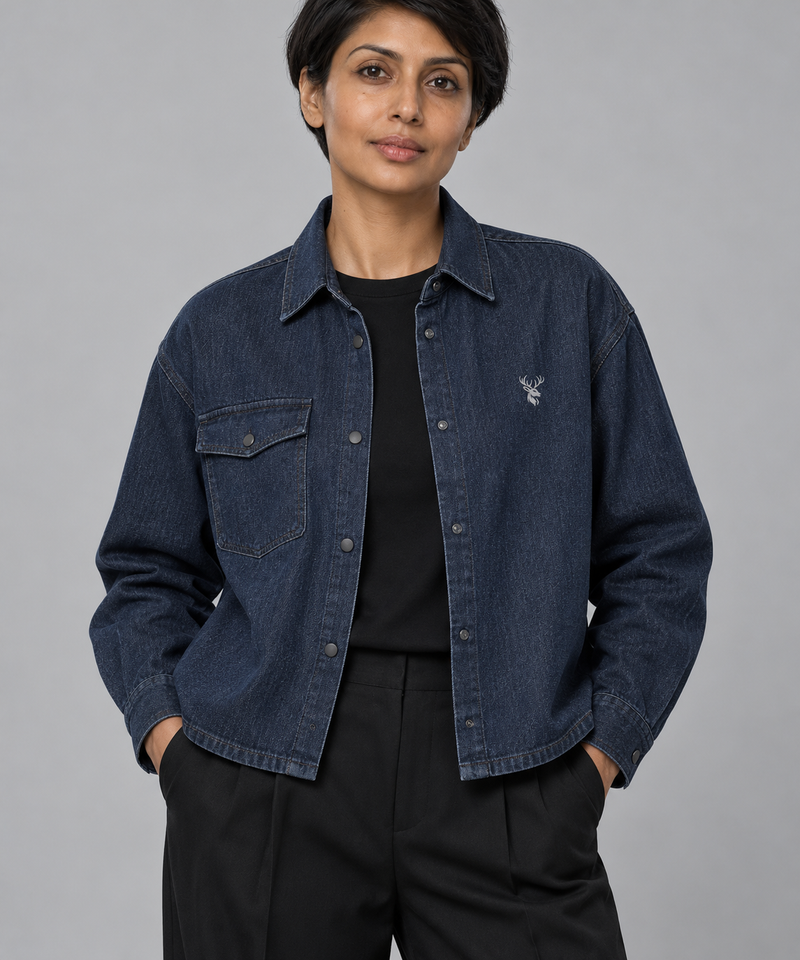 CITY SIGNAL Women's Crossline Denim Shirt — Deep Indigo, View 5