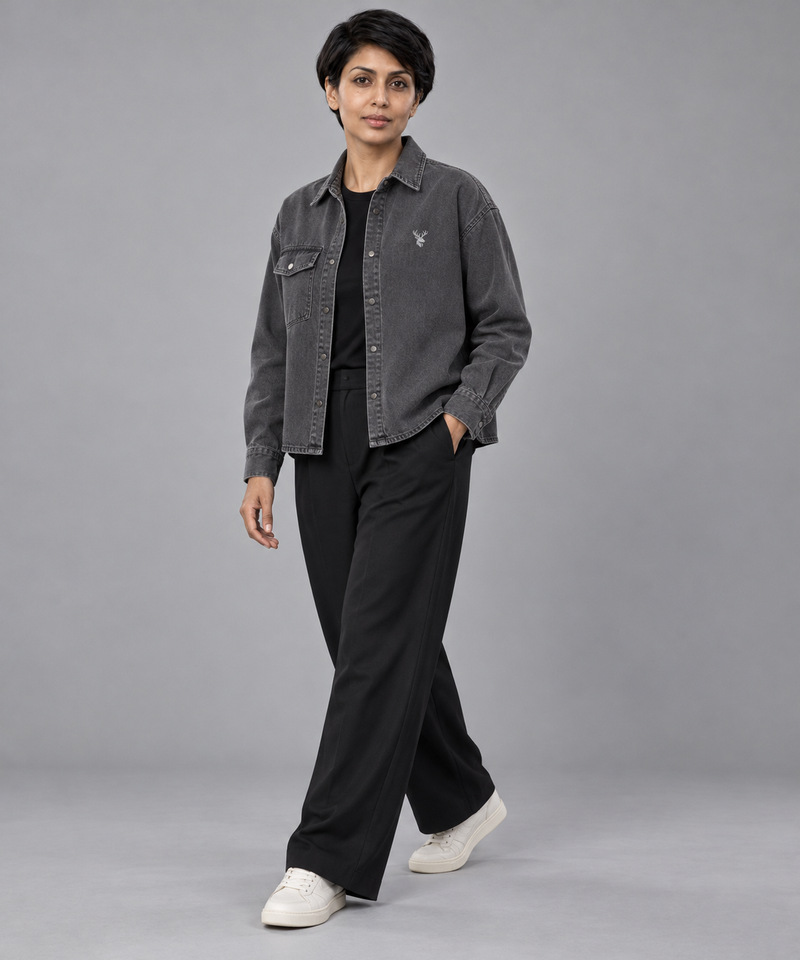 CITY SIGNAL Women's Crossline Denim Shirt — Washed Charcoal, View 3
