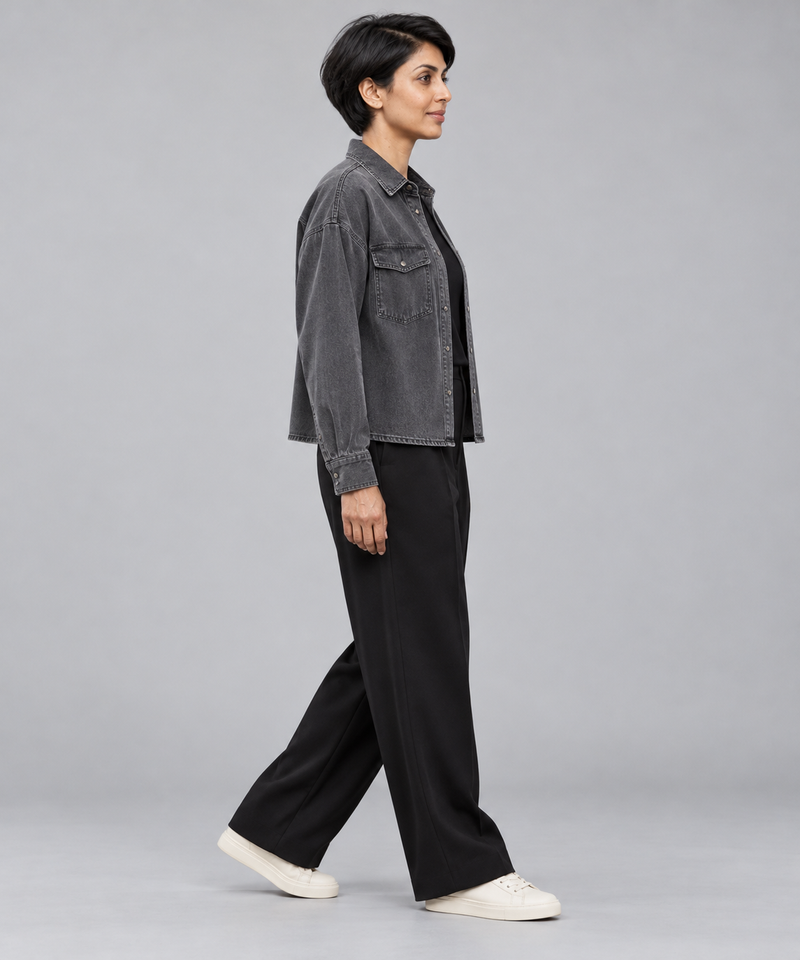 CITY SIGNAL Women's Crossline Denim Shirt — Washed Charcoal, View 4
