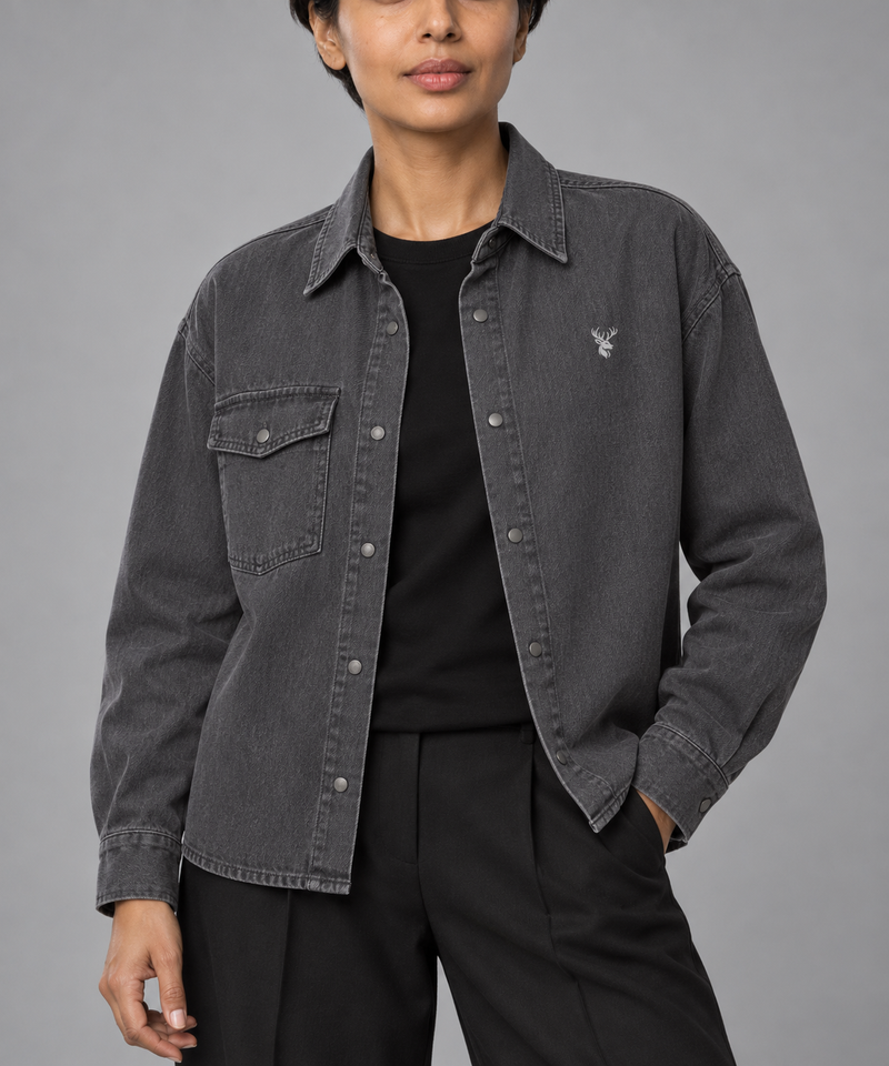 CITY SIGNAL Women's Crossline Denim Shirt — Washed Charcoal, View 5
